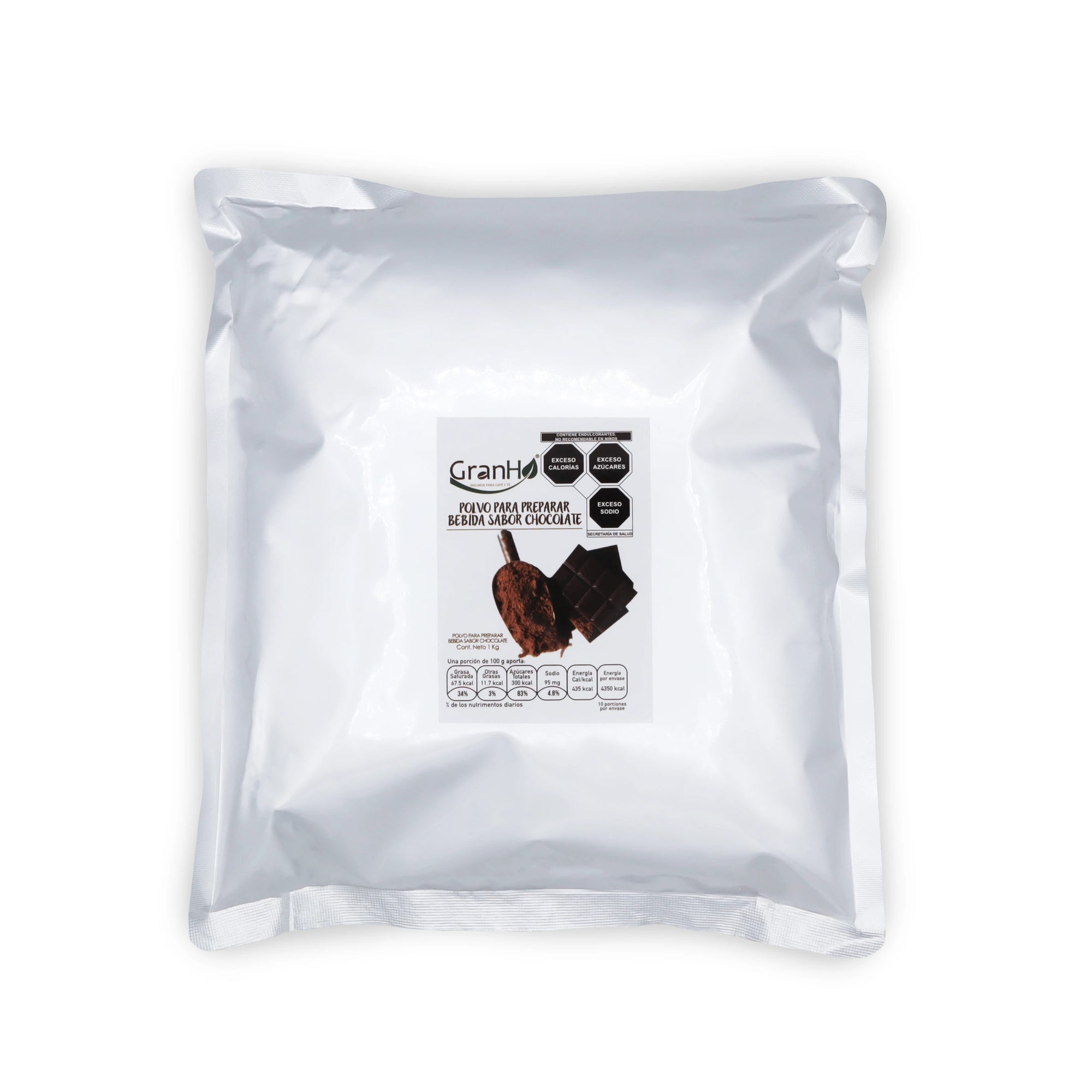 Etiqueta y packaging de producto GranHo para café, té o bebidas Polvochocolate_01