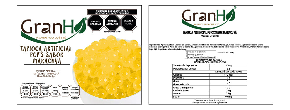 Etiqueta de producto GranHo con información de ingredientes y marca Pops_Maracuya_Mesa_de_trabajo_1
