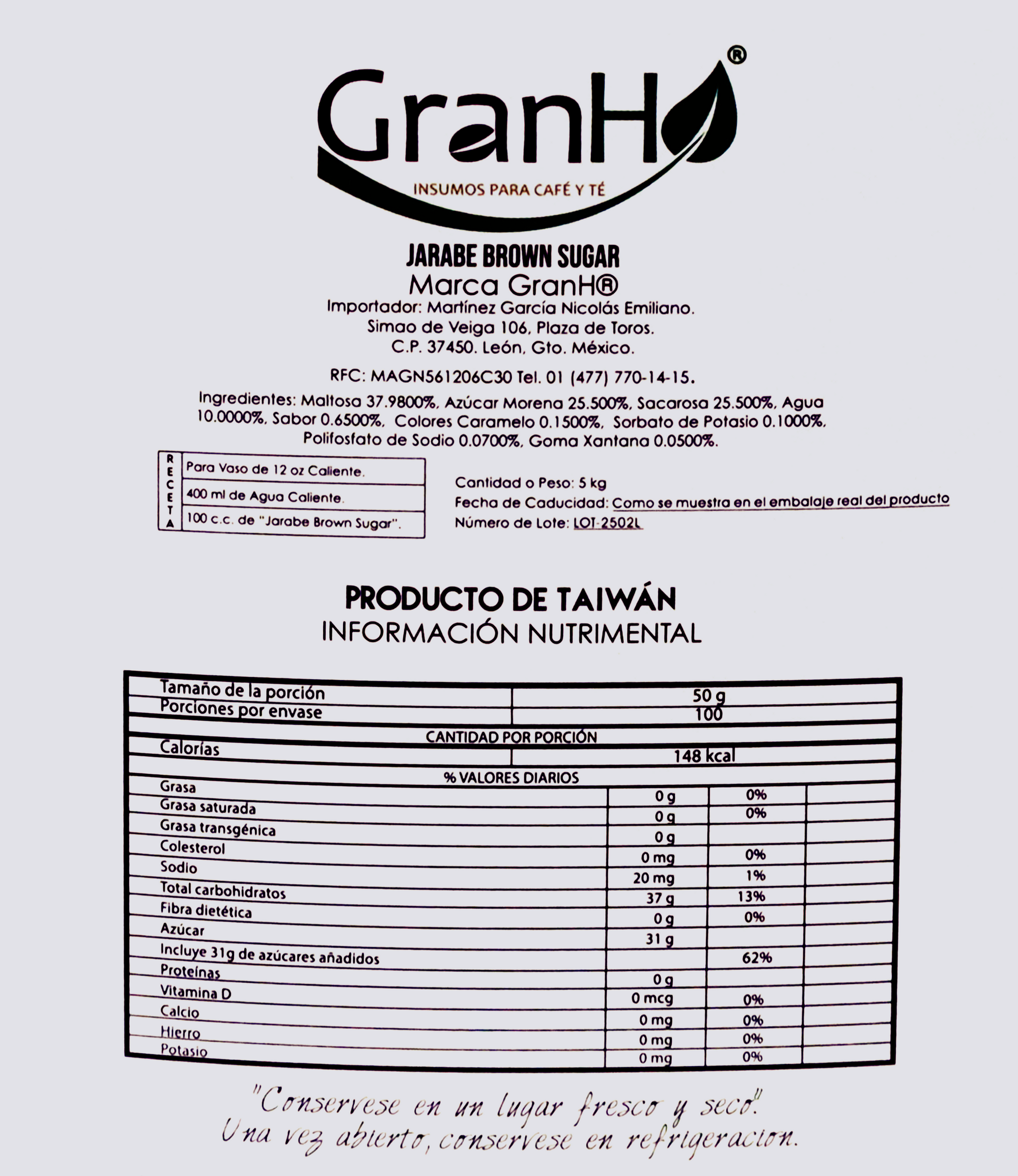 Brown Sugar / Jarabe de Azúcar Morena (5 Kg)